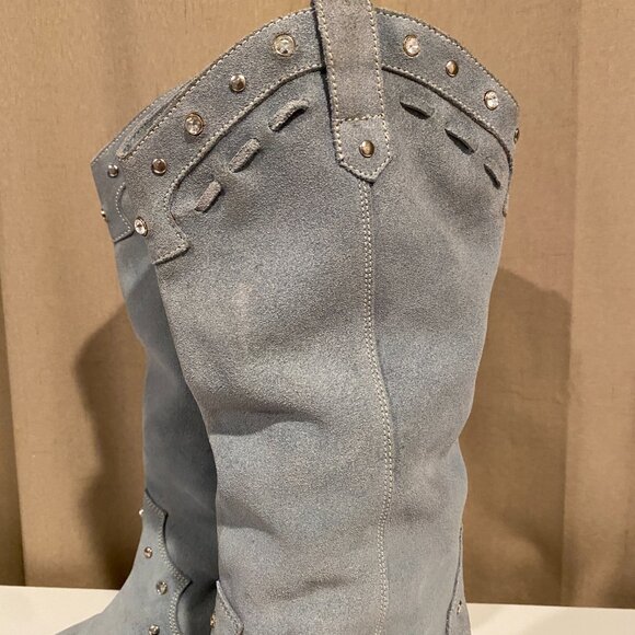 Steve Madden Y2K Light Blue Suede Studded Western Boots - 15" Tall Rodeo Style - Picture 7 of 12